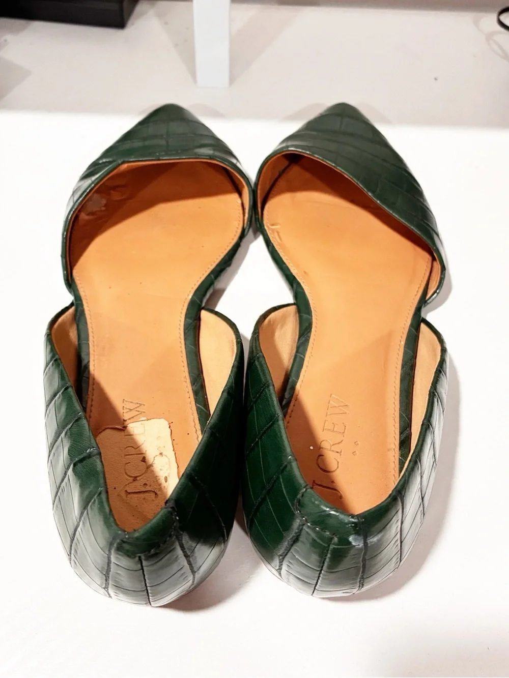 J. Crew Croc-Embossed Pointed Slip-Ons in Academic Green Size 7